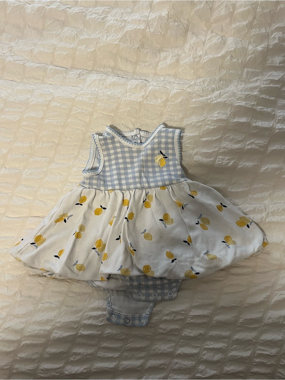 Little Me Lemon Print Blue Romper Baby Girl 9 Months
